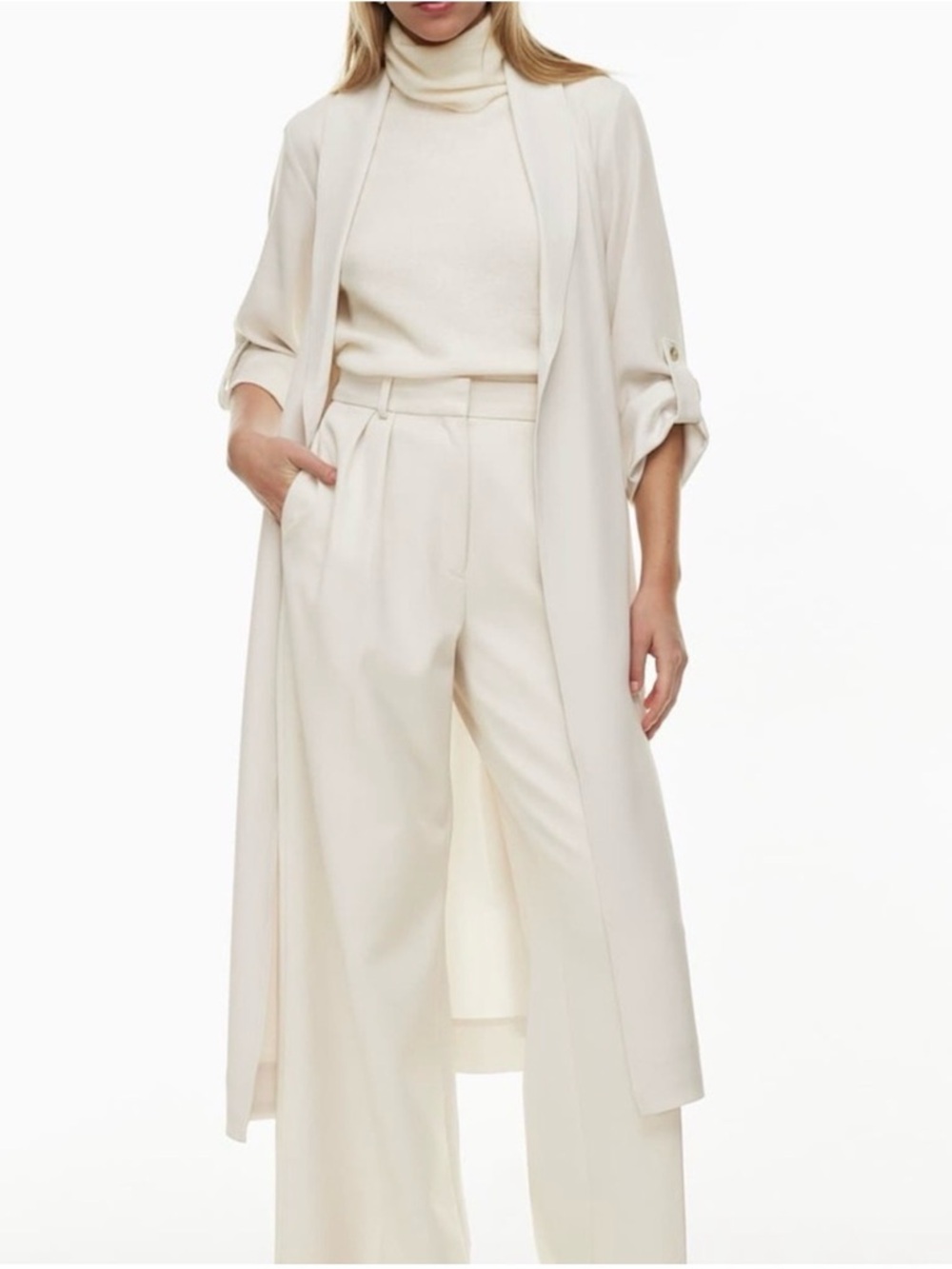 Aritzia Cream Long Trench Coat